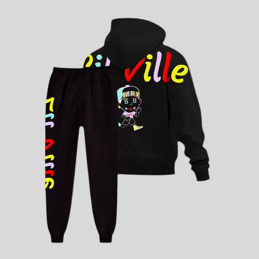 Lil' Ville black jogger set back