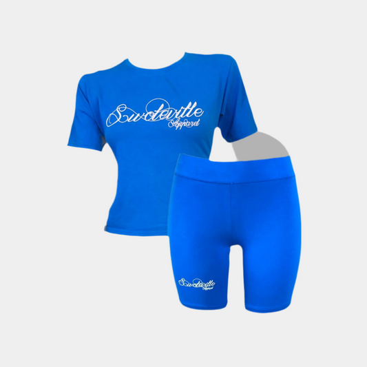 Women's Blue Crop Top and Shorts Set - Swoleville Apparel