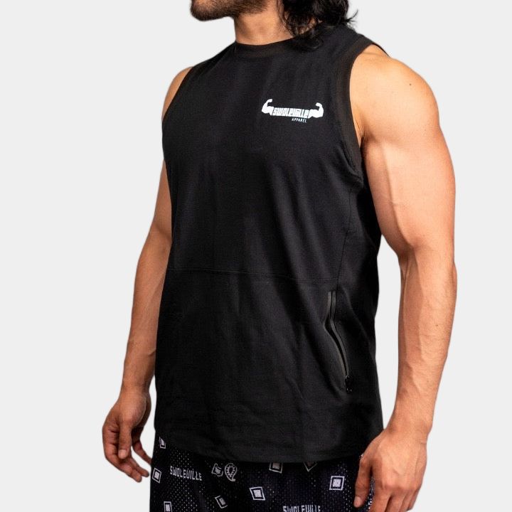 Swoleville Sleeveless T-Shirt with Zip Pockets – Lightweight Workout Tee | Gym & Streetwear Activewear