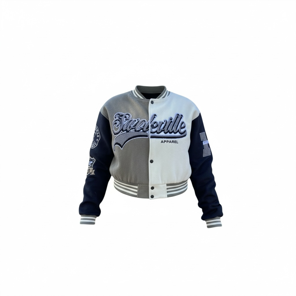 Swoleville SV Crop Varsity Jacket – Women’s Athletic Crop Letterman Jacket | Stylish Fitness & Streetwear Outerwear