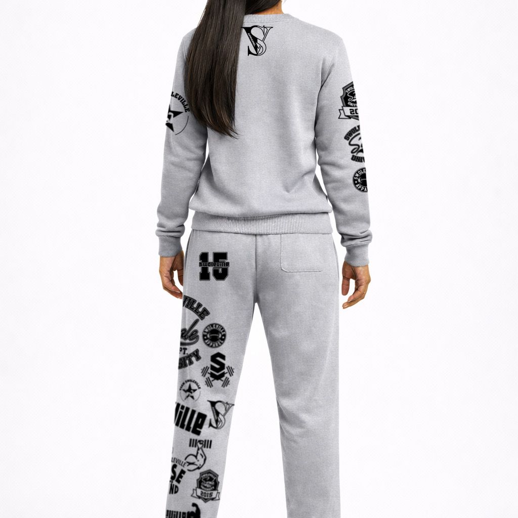 Gray tracksuit with black patterns on a white background