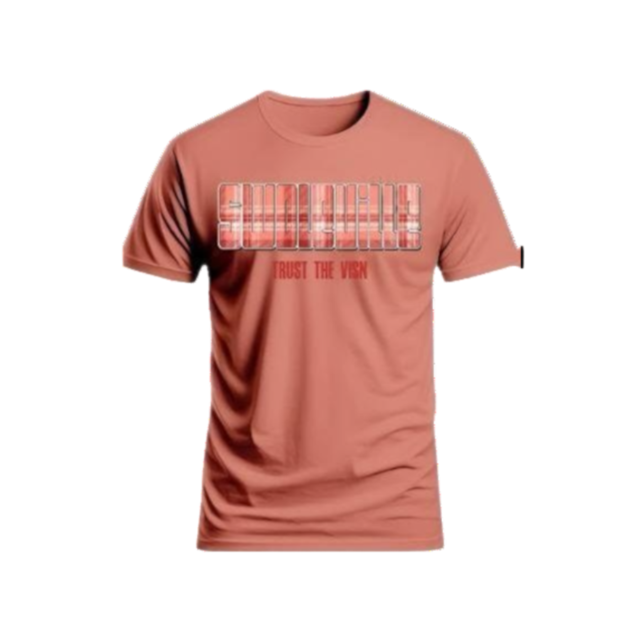 Pink t-shirt with graphic design on a white background